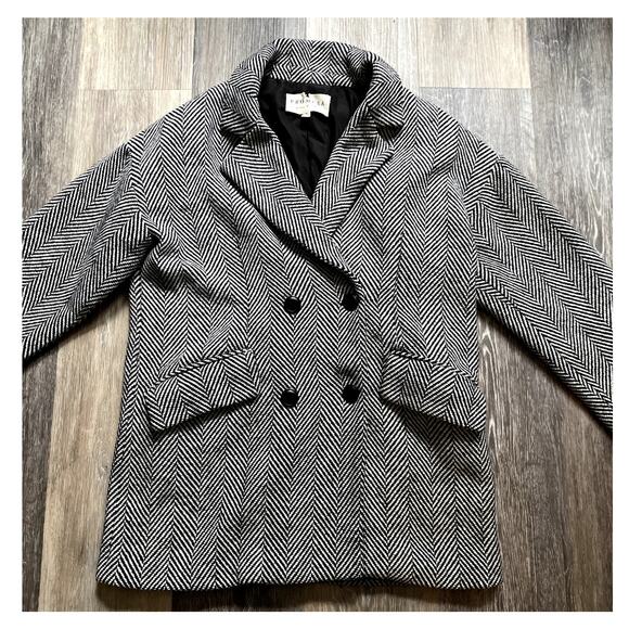 Promesa Herringbone Tweed Pea Coat Small 90s Retro Academia Preppy Scandi Winter - Picture 1 of 8